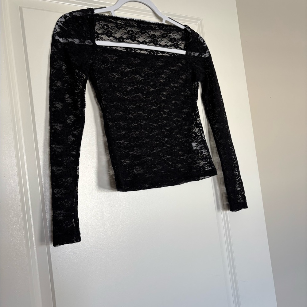 John Galt Brandy Melville Lace Black Long Sleeve Top